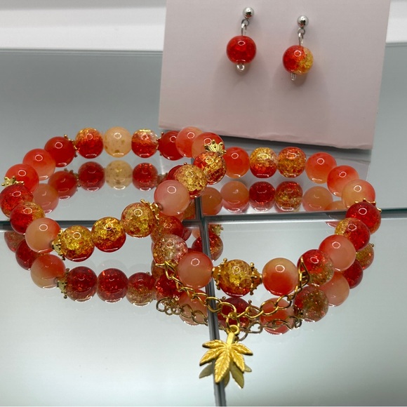 Hand Crafted Jewelry Glass Beads Jewelry Set W Earring Poshmark